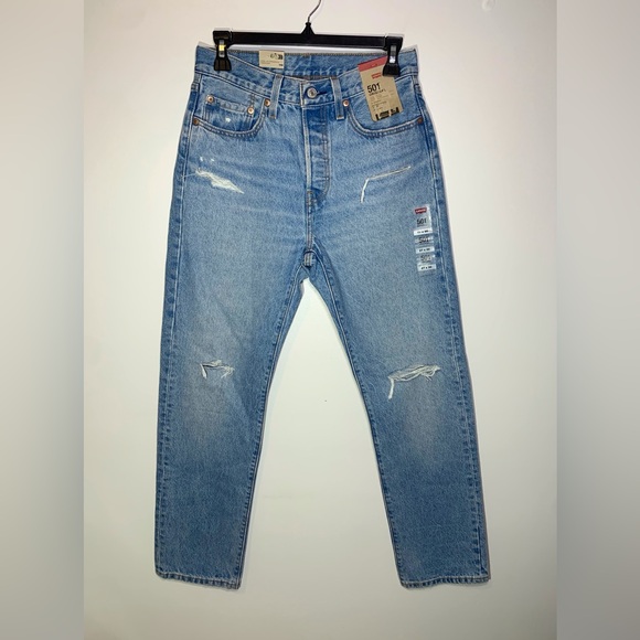 Levi’s 501 Original High Rise Straight Leg Distressed Light Wash Size 27 X 30 - Picture 2 of 9